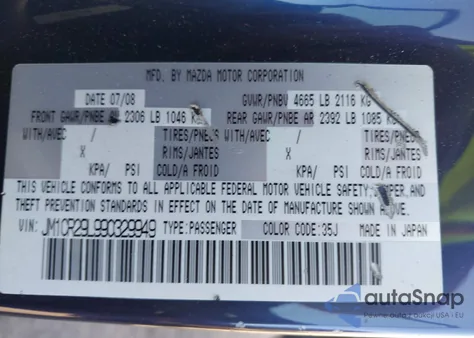 2009 Mazda Mazda5 Sport from USA, damaged, VIN JM1CR29L990329949